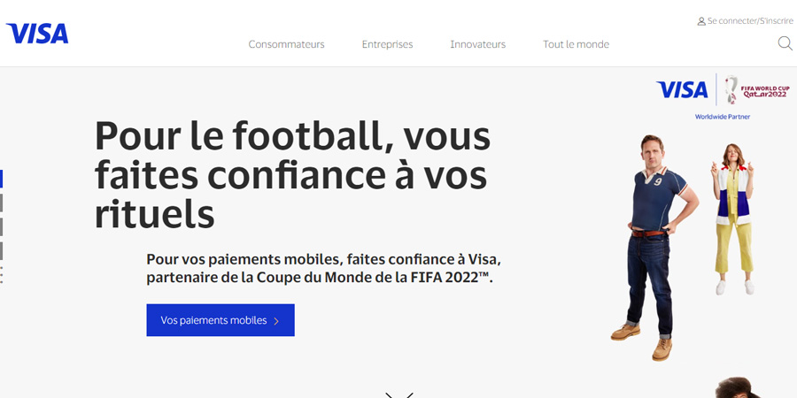 Capture d'écran de la page d'accueil Visa