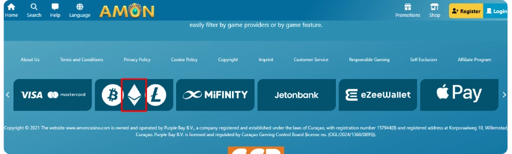 dépôt ethereum amon casino