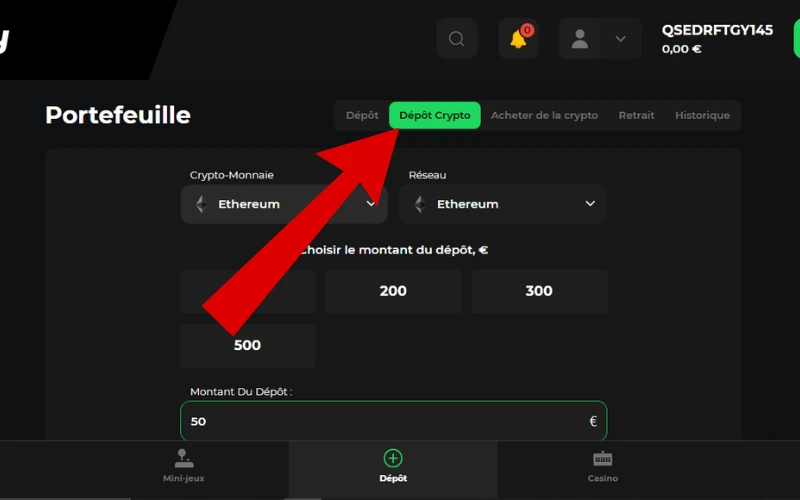 dépôt avec ethereum étape 2
