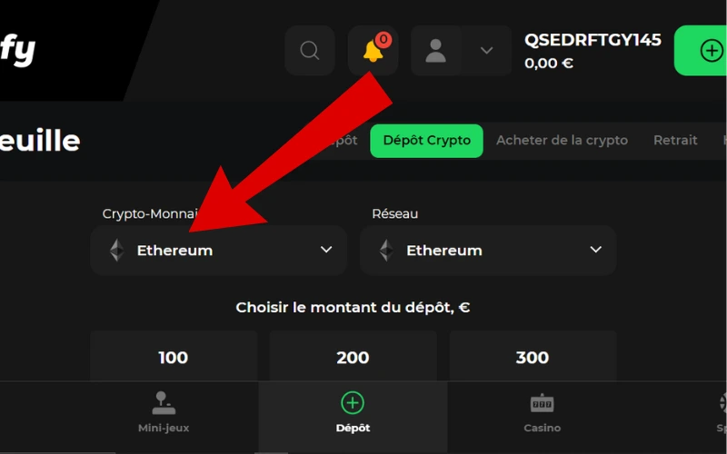 dépôt avec ethereum étape 3