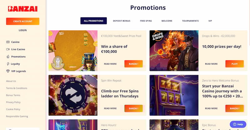 autres promotions banzai slots