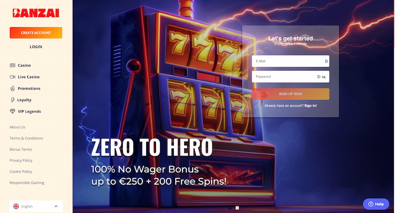 bonus de bienvenue Banzai Slots