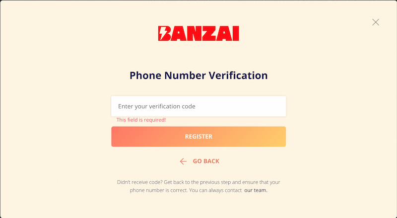 inscription banzai slots étape 3