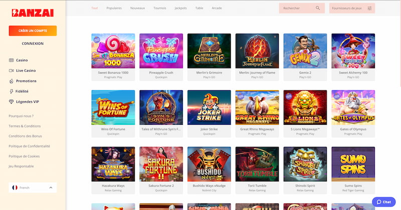 Les jeux banzai slots