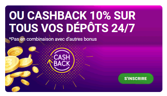 capture d'écran bonus cashback casinobit