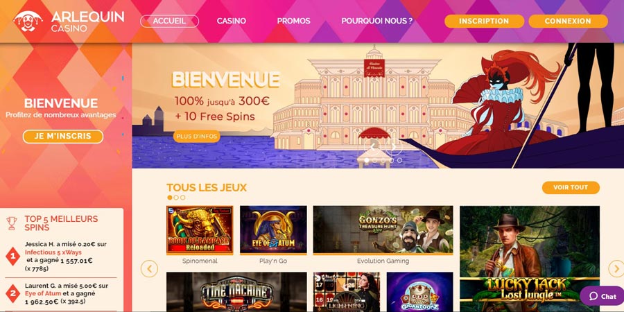 page d'accueil arlequin casino