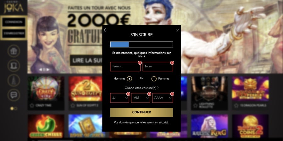 formulaire d'inscription joka casino