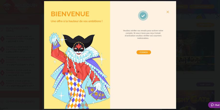 inscription arlequin casino étape 4