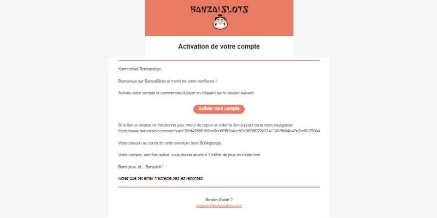 inscription banzai slots étape 4