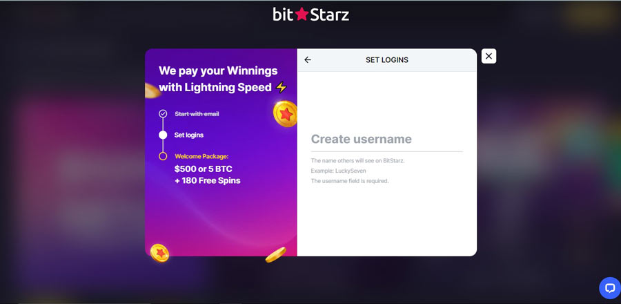 inscription sur bitstarz casino étape 3