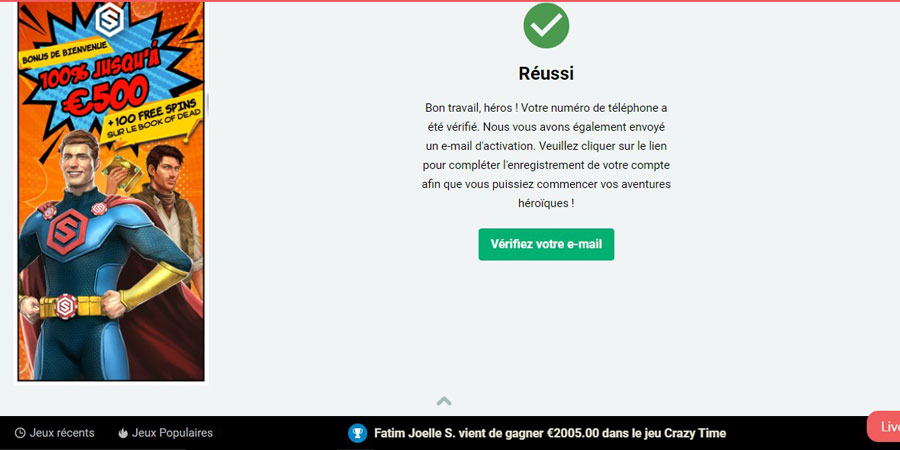 étape 3 inscription stakes casino