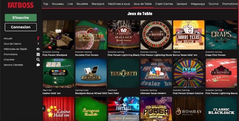 fatboss casino les jeux de table
