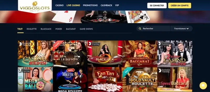 Les jeux en direct disponibles sur Viggoslots