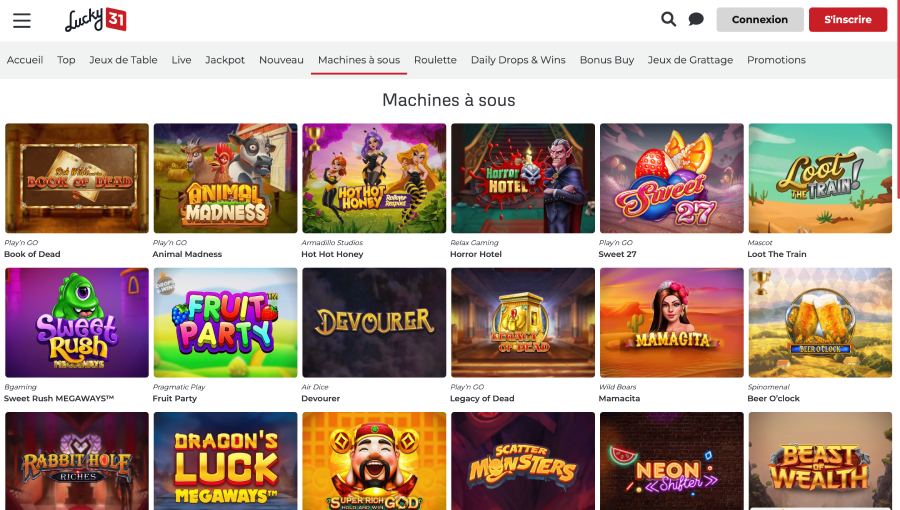 Capture d'écran des machines à sous sur Lucky 31