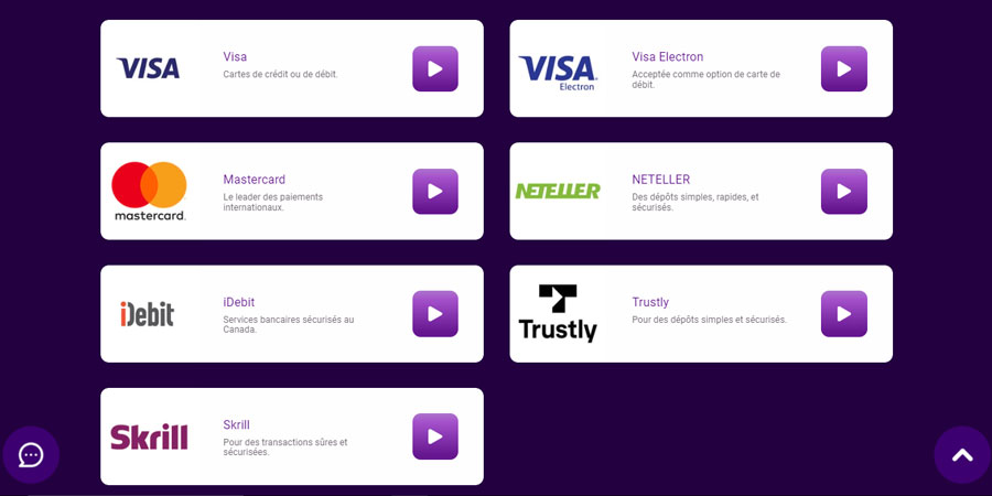 des méthodes de paiement diversifiés sur jackpot city