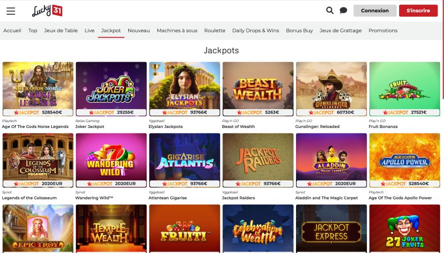 Capture d'écran des mini jeux sur Lucky 31