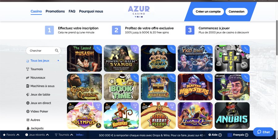 page d'accueil azur casino