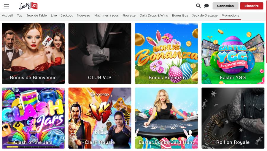 Capture d'écran des promotions sur Lucky 31