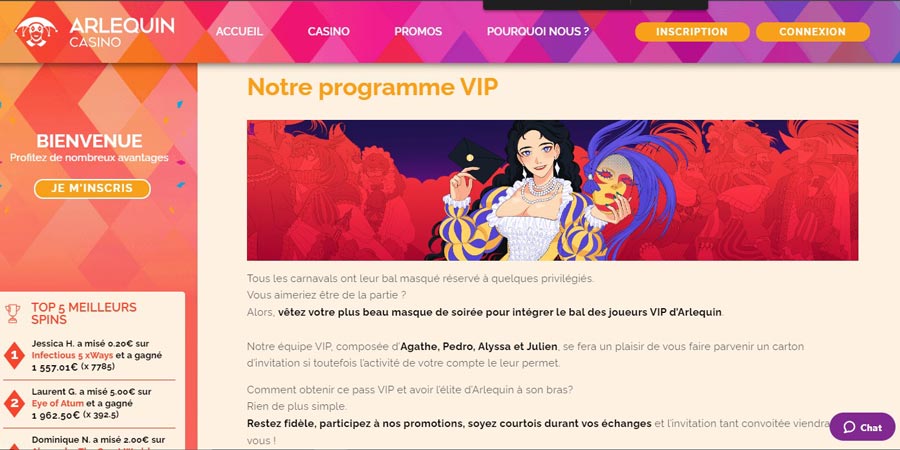 programme vip arlequin casino