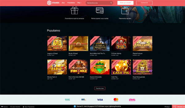 Page d'accueil Stake Casino