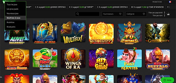 winoui casino dispose d'un catalogue de machines à sous colossal