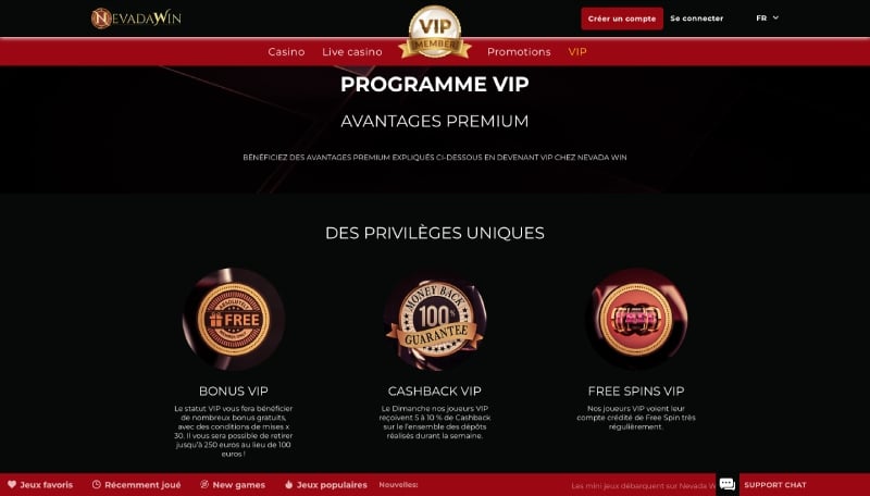 Le programme VIP Nevada Win