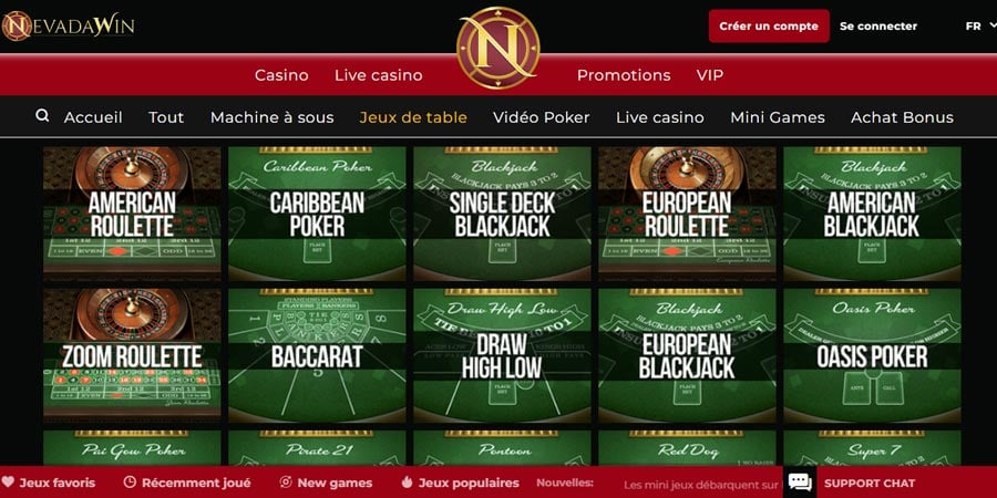 Capture d'écran jeux de table Nevada Win