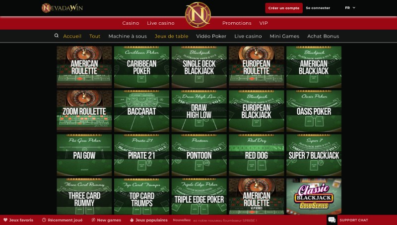 Capture d'écran des jeux de table sur Nevada Win