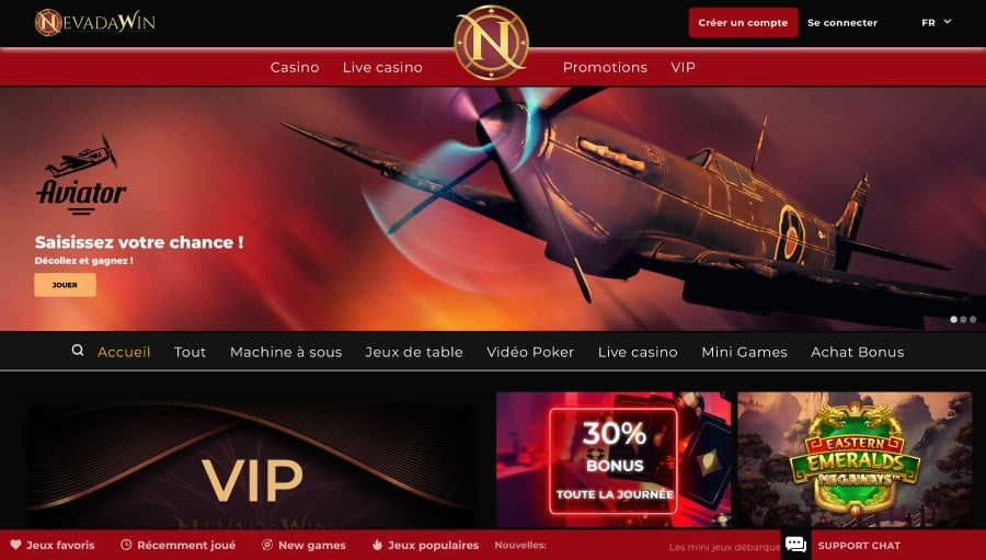 Capture d'écran de la page d'accueil Nevada Win