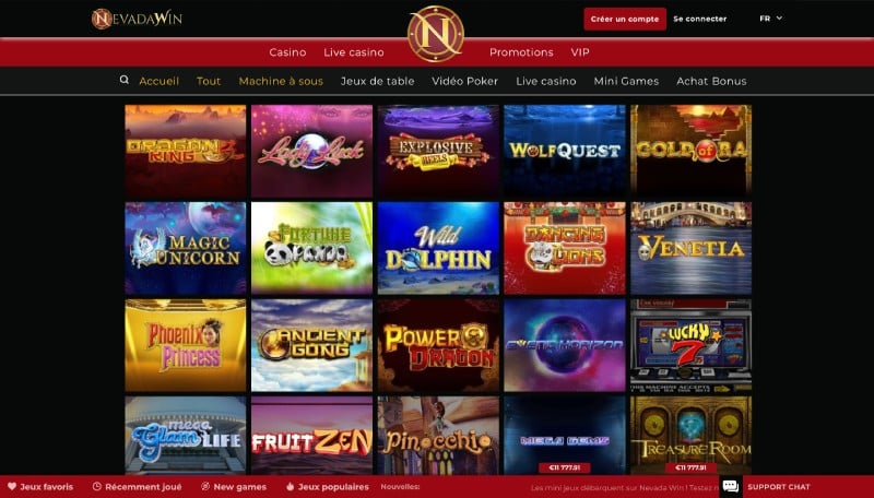 Capture d'écran machines à sous Nevada Win