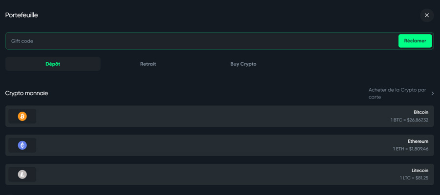 cryptomonnaies acceptées sur Gamdom