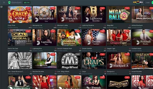 jeux de casino en direct de Gamdom Casino