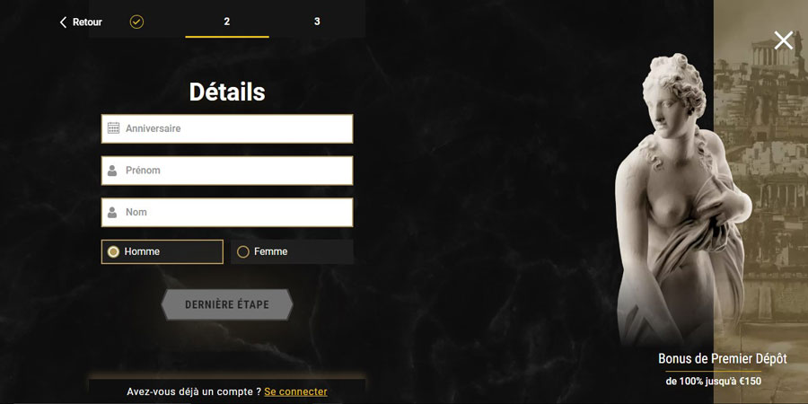 inscription sur casinoly étape 3
