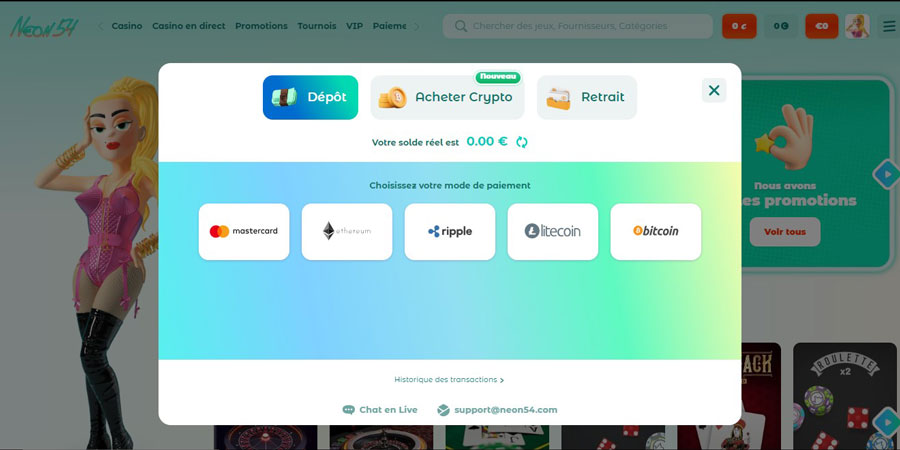 inscription étape 5 sur le casino Neon54