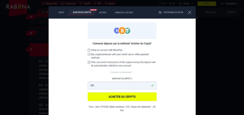 rabona casino la page d'achat des cryptomonnaies