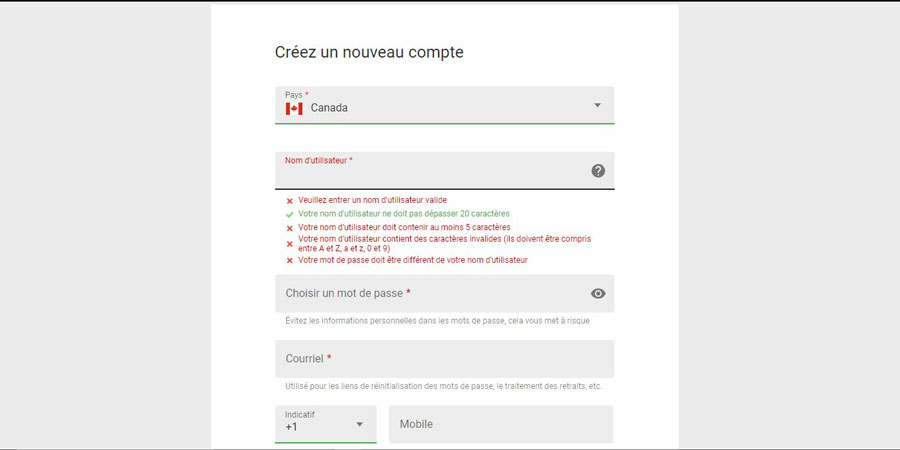 Capture d'écran inscription Ruby Fortune