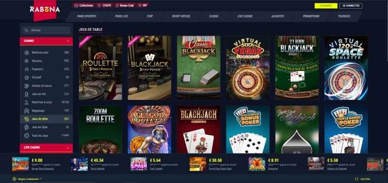 rabona casino une gamme variée de jeux de table