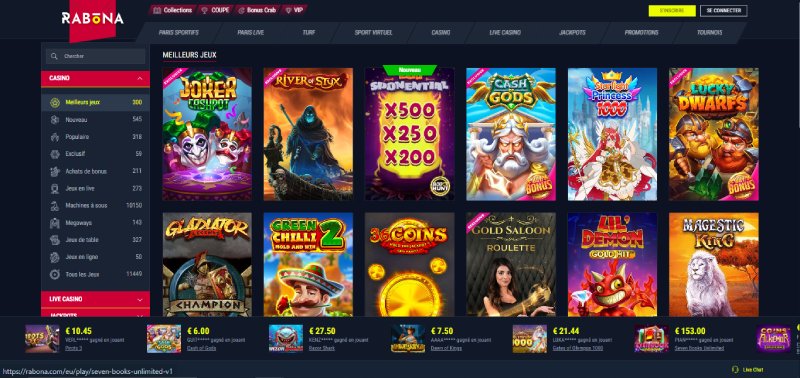rabona casino une ludothèque assez vaste