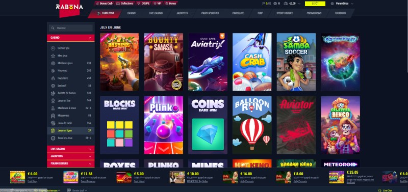 rabona casino les mini jeu disponibles