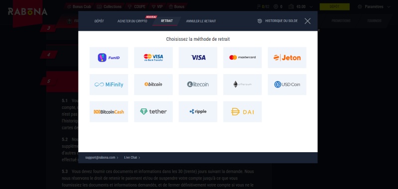 rabona casino la page de retrait