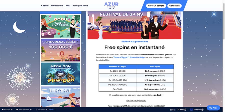 bonus free spins azur casino