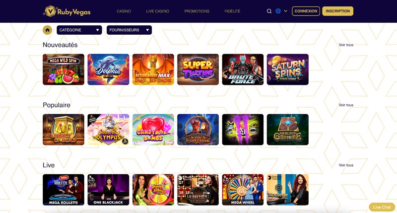 capture decran jeux ruby vegas casino