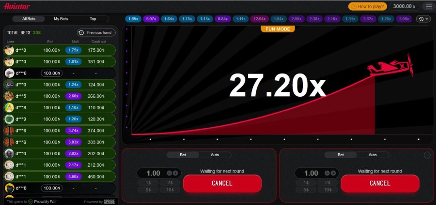 Capture d'écran partie en cours sur Aviator