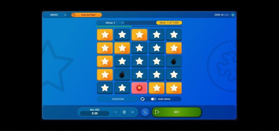 Capture d'écran partie en cours sur le jeu Mines