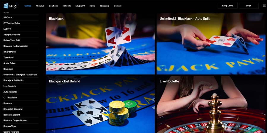 Capture d'écran de la page d'accueil de Ezugi