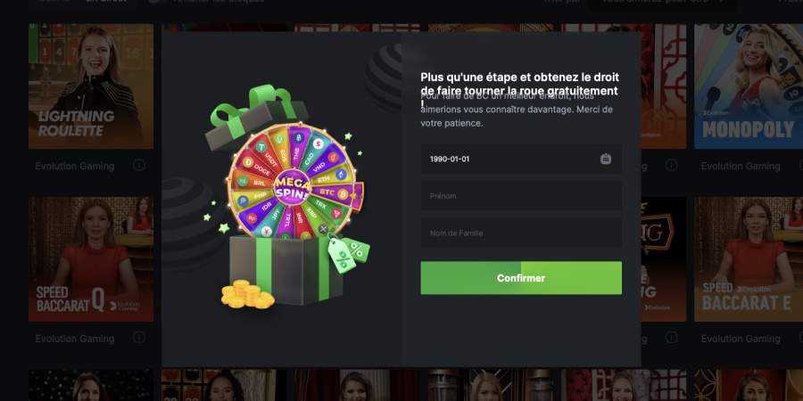 Capture d'écran inscription étape 3 BC.Game Casino
