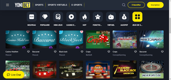 le jeux de table yonibet