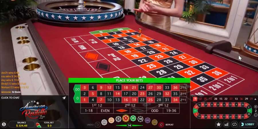Capture d'écran placer ses mises à la roulette américaine