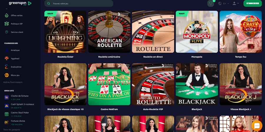 une ludothèque aux performances variables sur greenspin casino