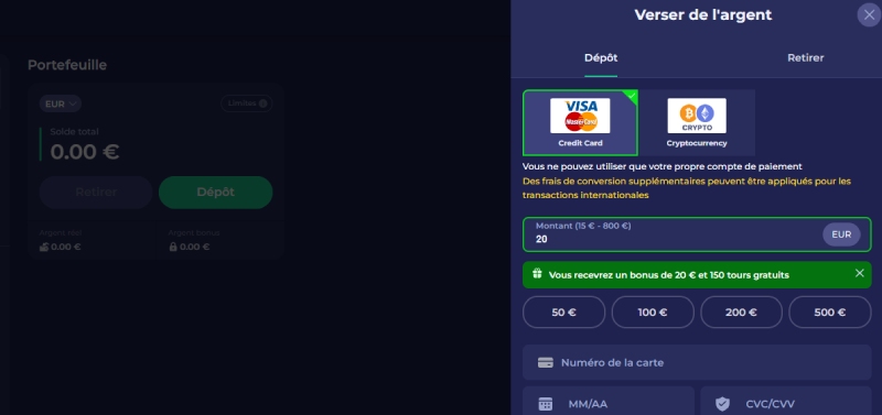 le processus de dépôt bruno casino